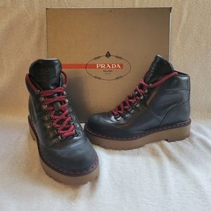 Prada Leather Hidden Wedge Ankle Booties